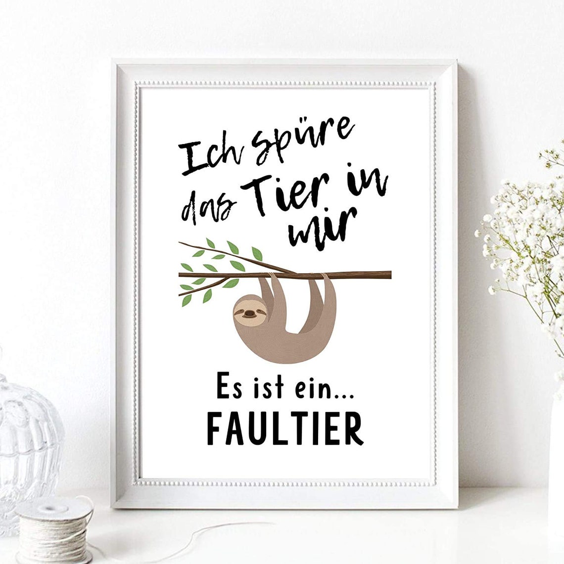 Funny Sloth Hanging Branch German Quote Humor Lazy Animal Art Poster - Image 2