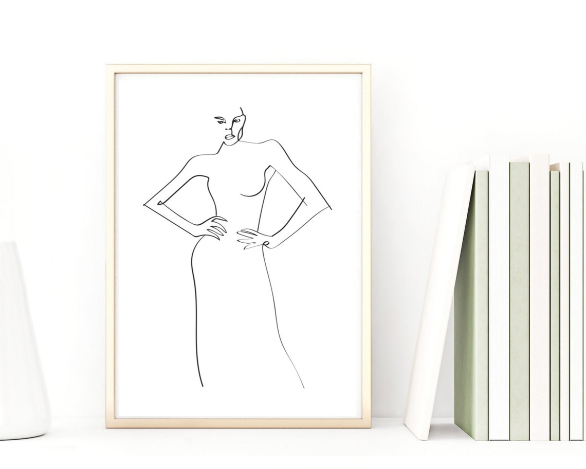 Confident Woman Hands On Hips Single Line Abstract Minimalist Wall Art