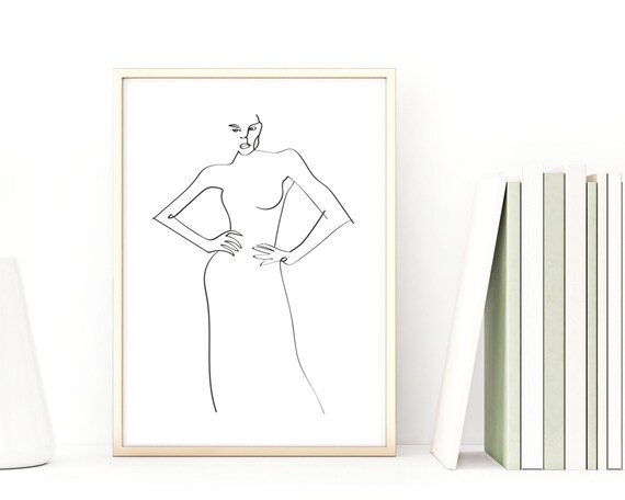 Confident Woman Hands On Hips Single Line Abstract Minimalist Wall Art