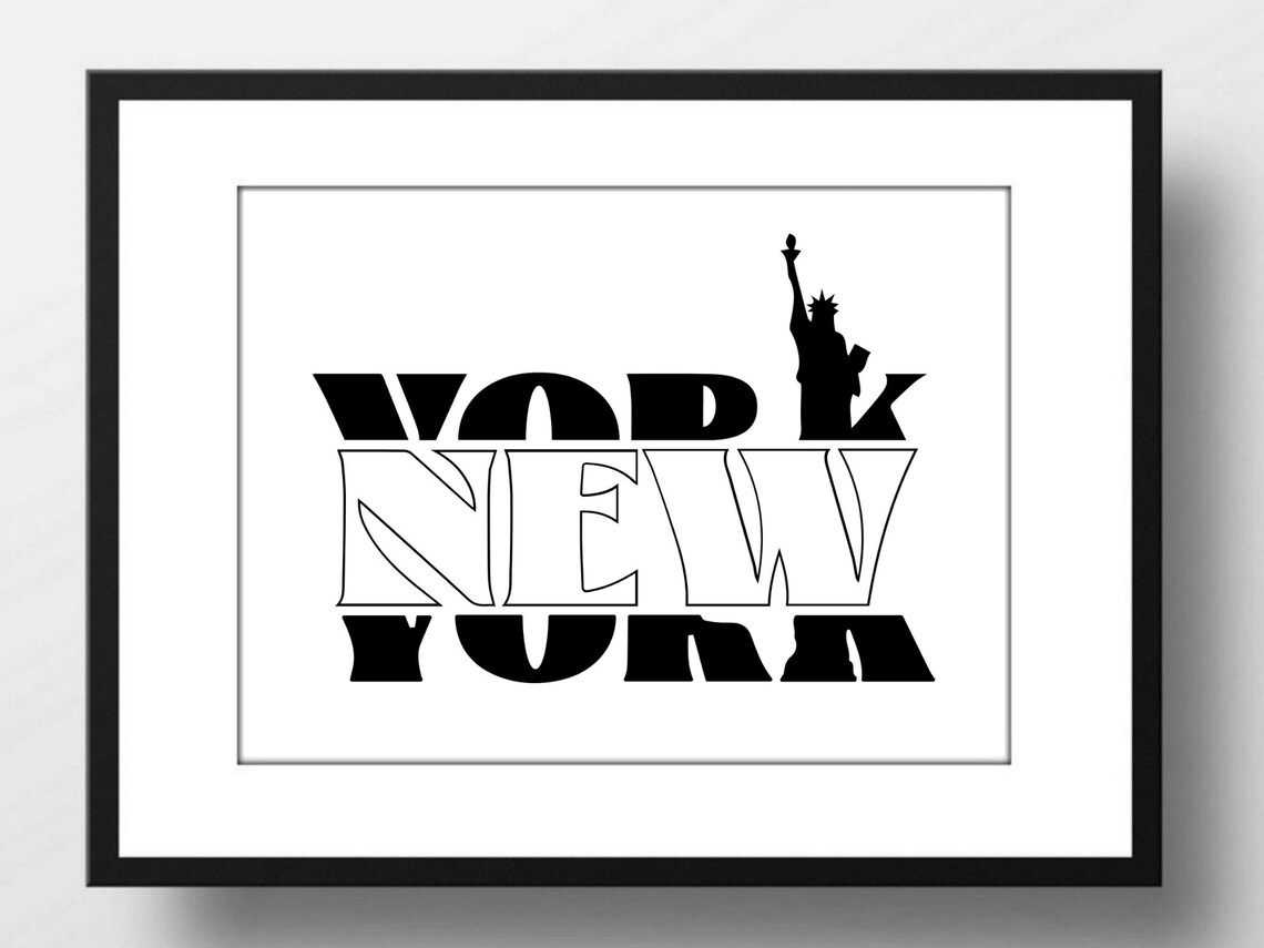 New York City Statue Of Liberty Bold Typography Travel Poster