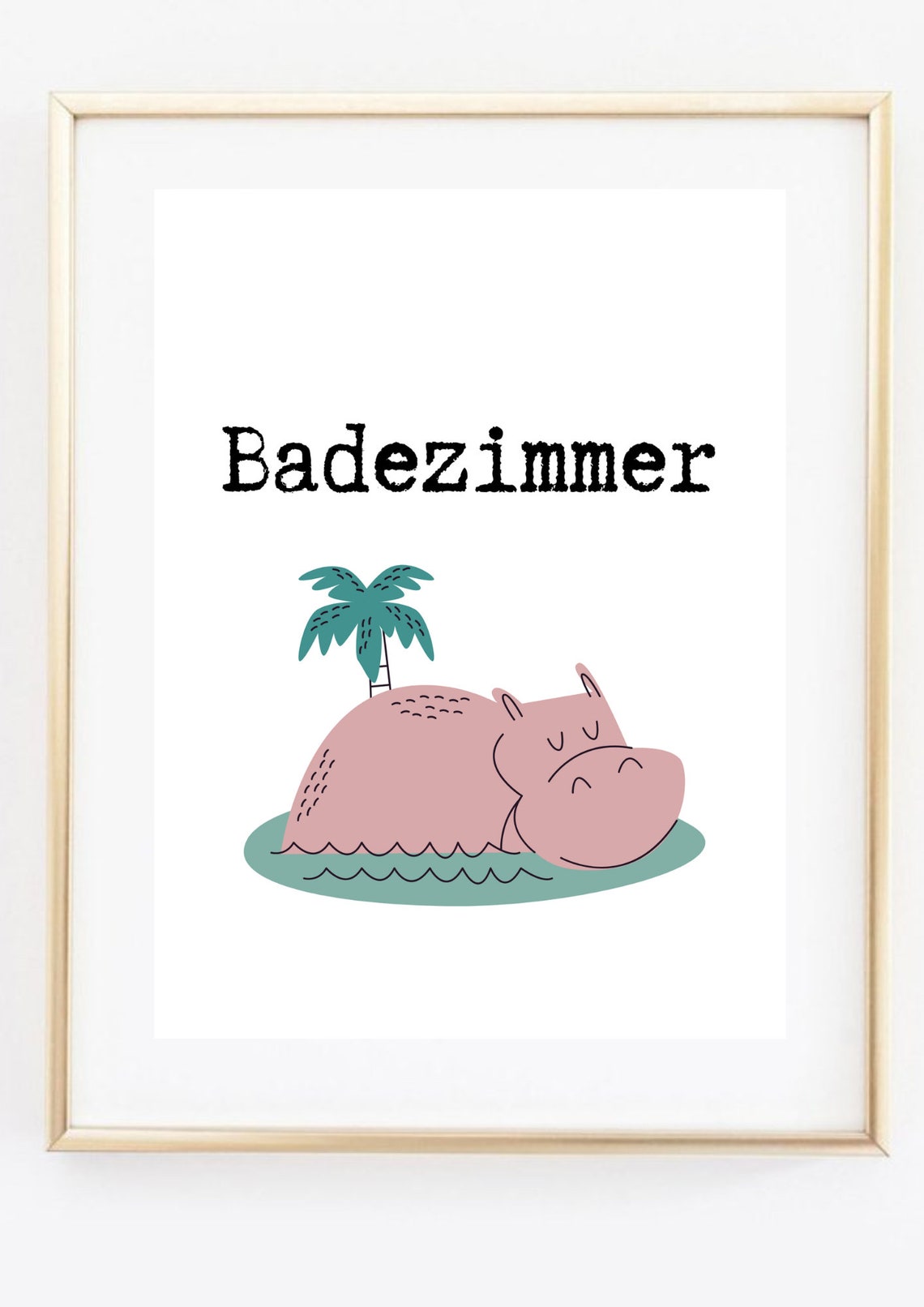 Badezimmer Pink Hippo Bath Kids Bathroom Cute Animal Wall Art Print - Image 2