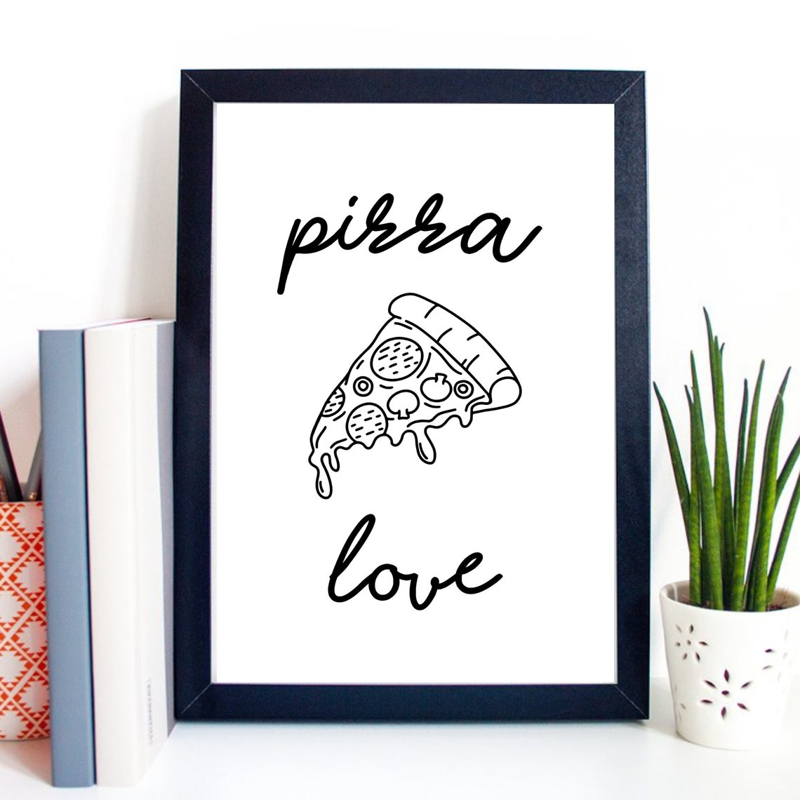 Cute Pizza Love Slice Doodle Minimalist Kitchen Decor Poster