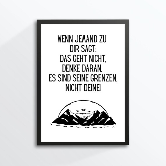 Overcome Boundaries Motivation Quote German Mountain Adventure Saying Poster