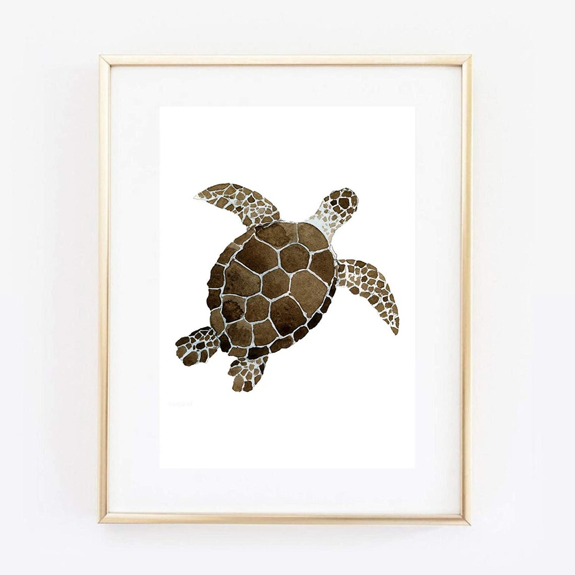 Brown Sea Turtle Watercolor Ocean Animal Marine Life Art Print