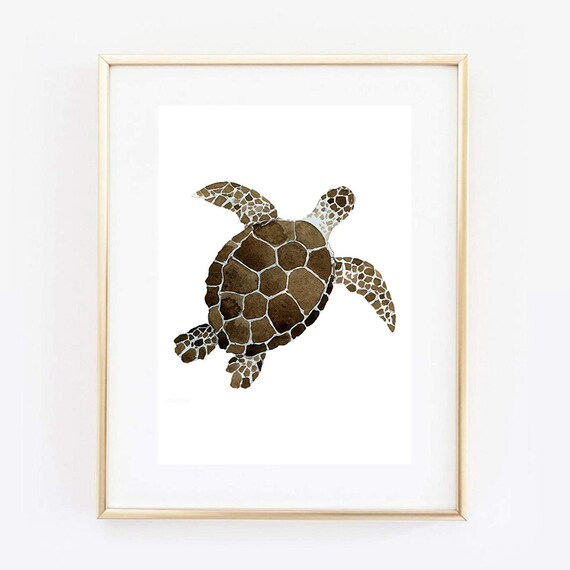 Din A4 Art Print Without Frame Floating Turtle Turtle Sea Animal Sea Ocean Bathroom Watercolor Picture Poster