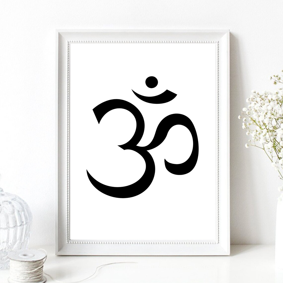 Om Symbol Black Yoga Meditation Spiritual Hindu Mantra Wall Art Print - Image 2