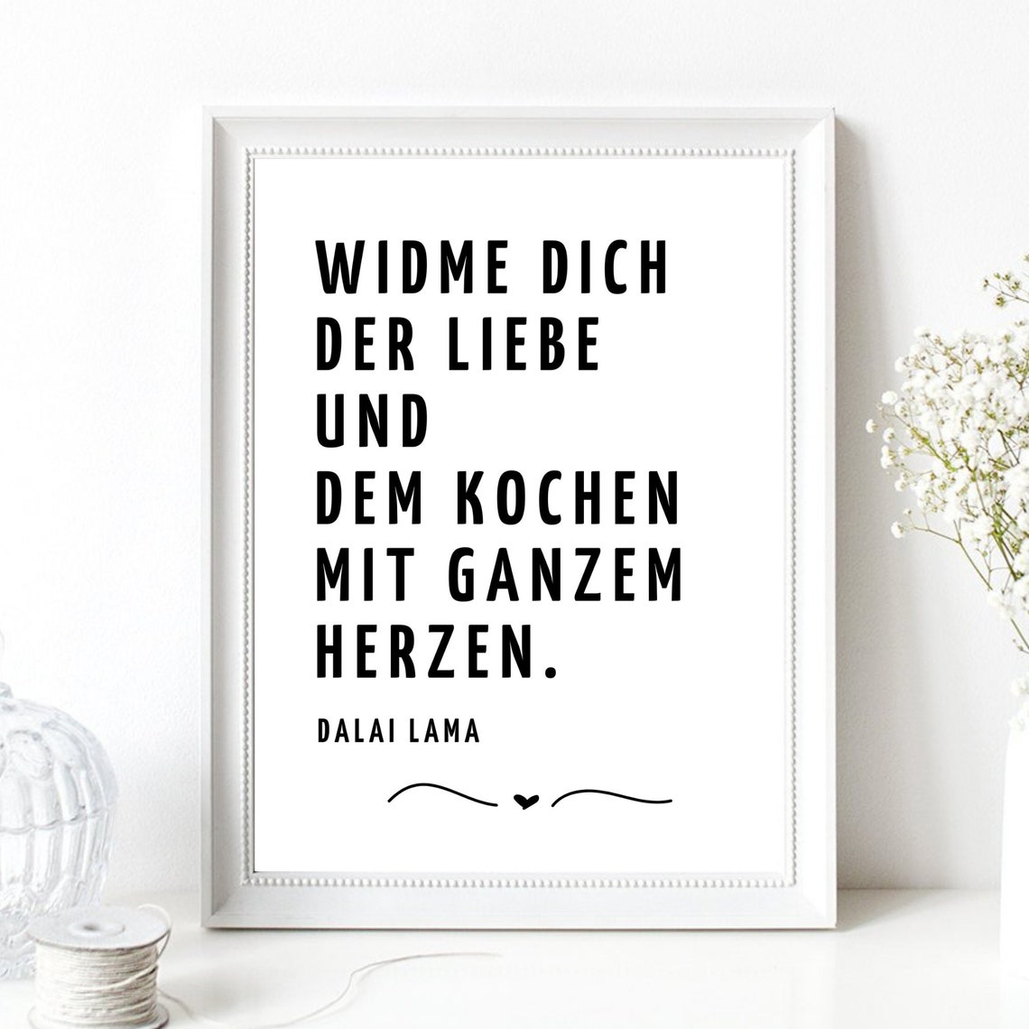 Dalai Lama Love And Cooking German Quote Kitchen Typography Poster - Image 2