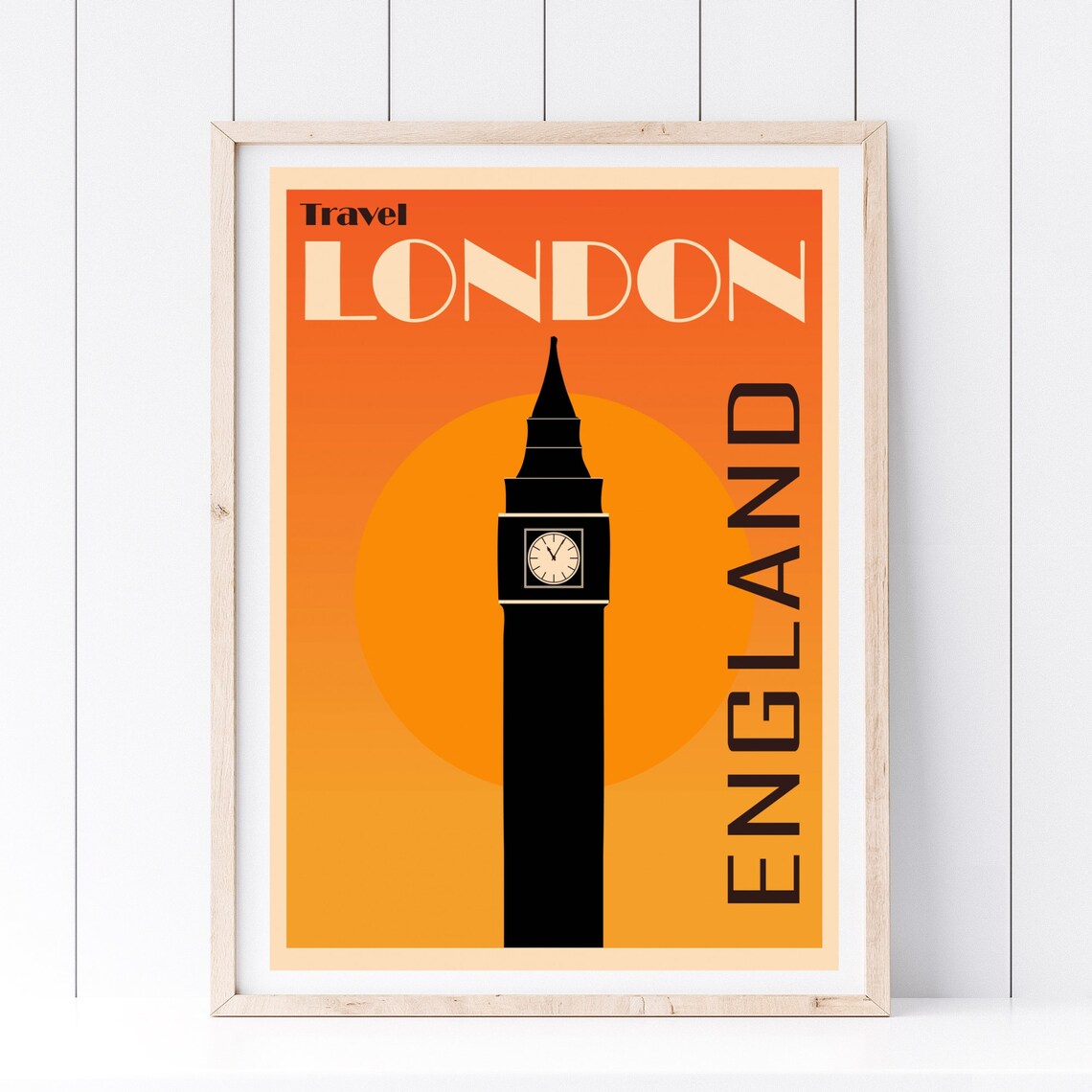 Big Ben London England Travel Poster Orange Sunset Retro Art Print