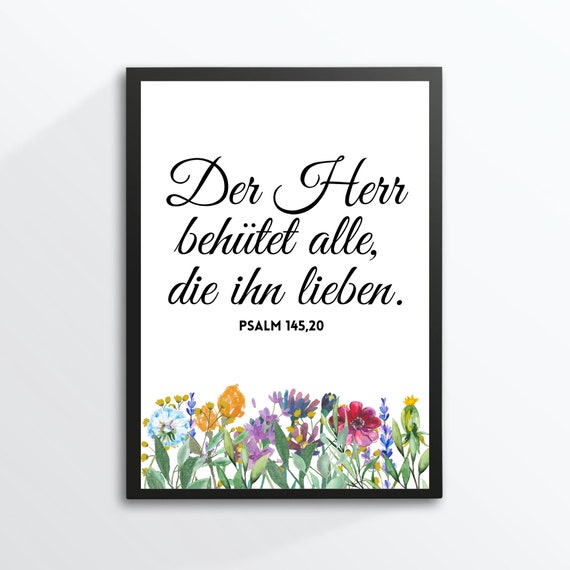 Din A4 Art Print Without Frame Bible Verse Psalm The Lord Protects All Who Love Him Religion God Love Baptism Communion Confirmation