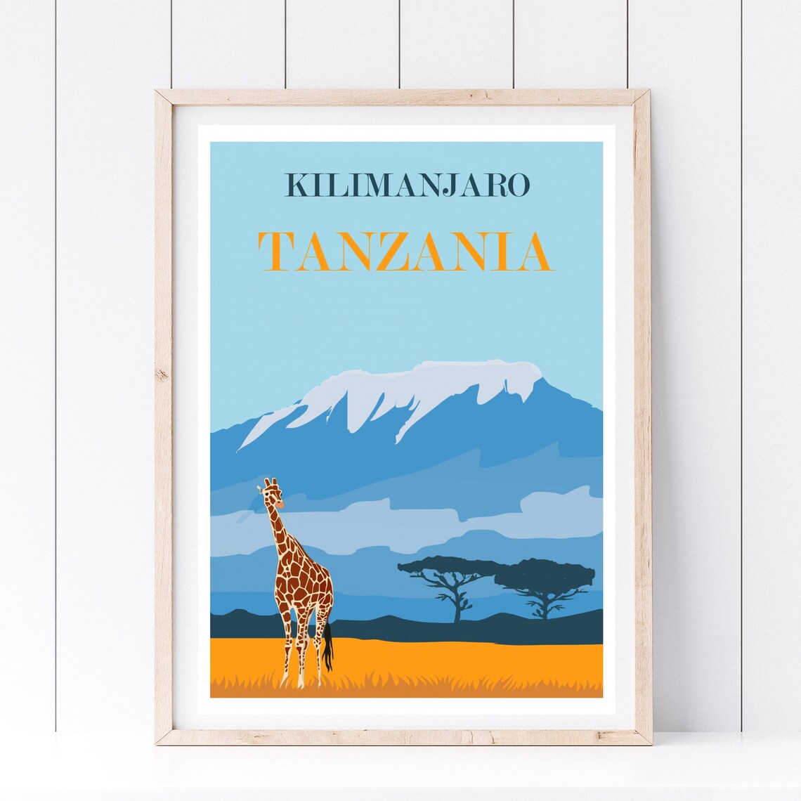 Kilimanjaro Tanzania Africa Giraffe Savanna Vintage Travel Poster