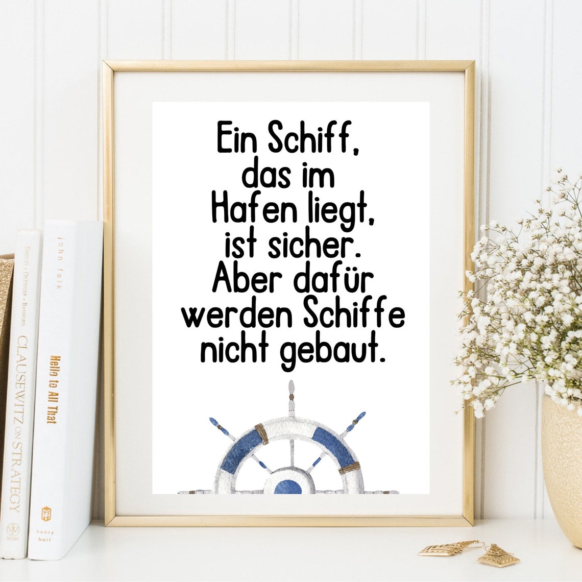 Ship Harbor German Motivational Quote Ship Wheel Nautical Wall Poster - Image 3