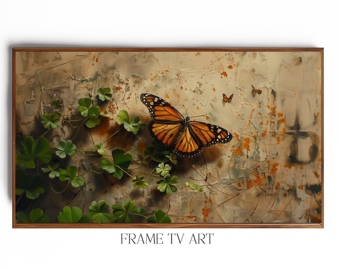 Monarch Butterfly Resting Among Clover Frame TV Screen Print