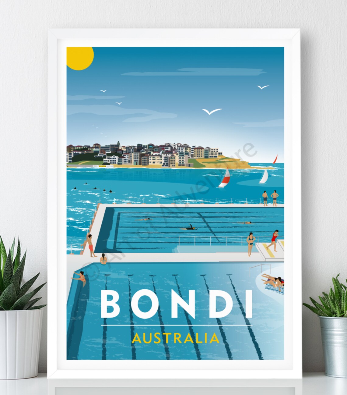 Bondi Icebergs Vintage Travel Poster, Art Print