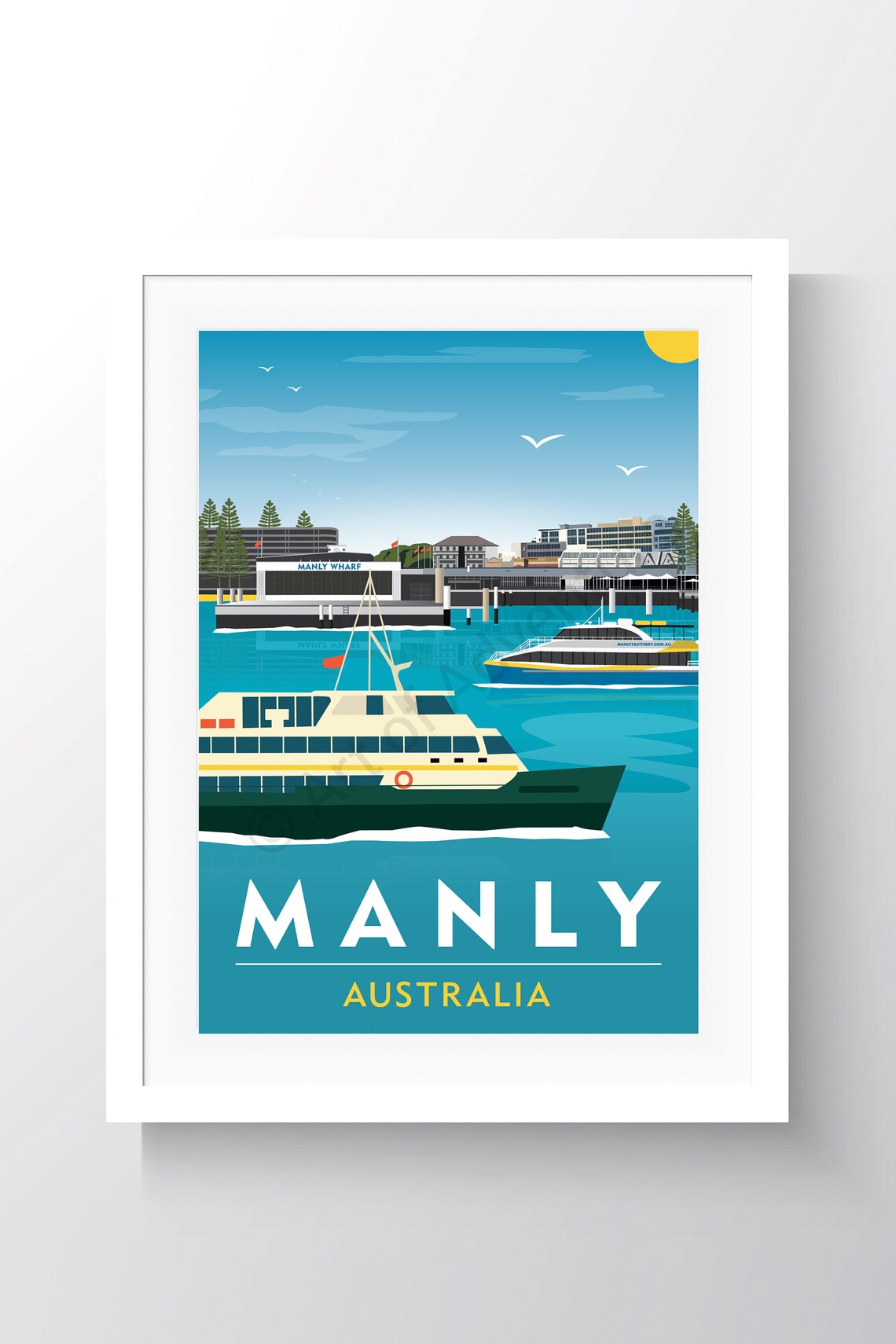 Manly Wharf Australia Vintage Travel Poster Art Print - Image 2