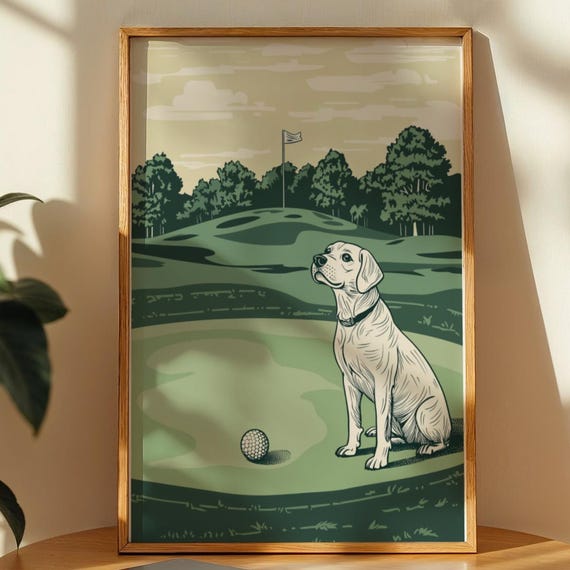Retro Golf Dog Art Print Funny Poster
