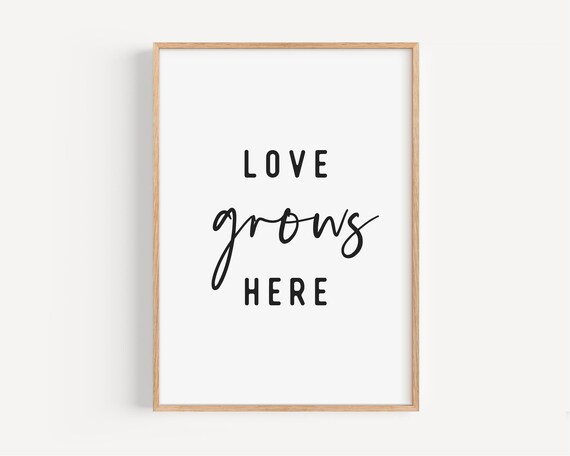 Love Grows Here Elegant Mixed Font Romantic Home Decor Poster