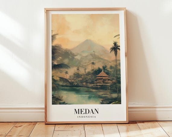 Medan Travel Poster, Retro Minimalist Indonesia Art Print