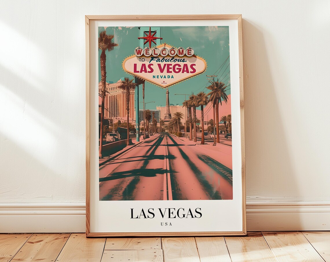 Las Vegas USA Fabulous Sign Strip Palms Vintage Travel Poster