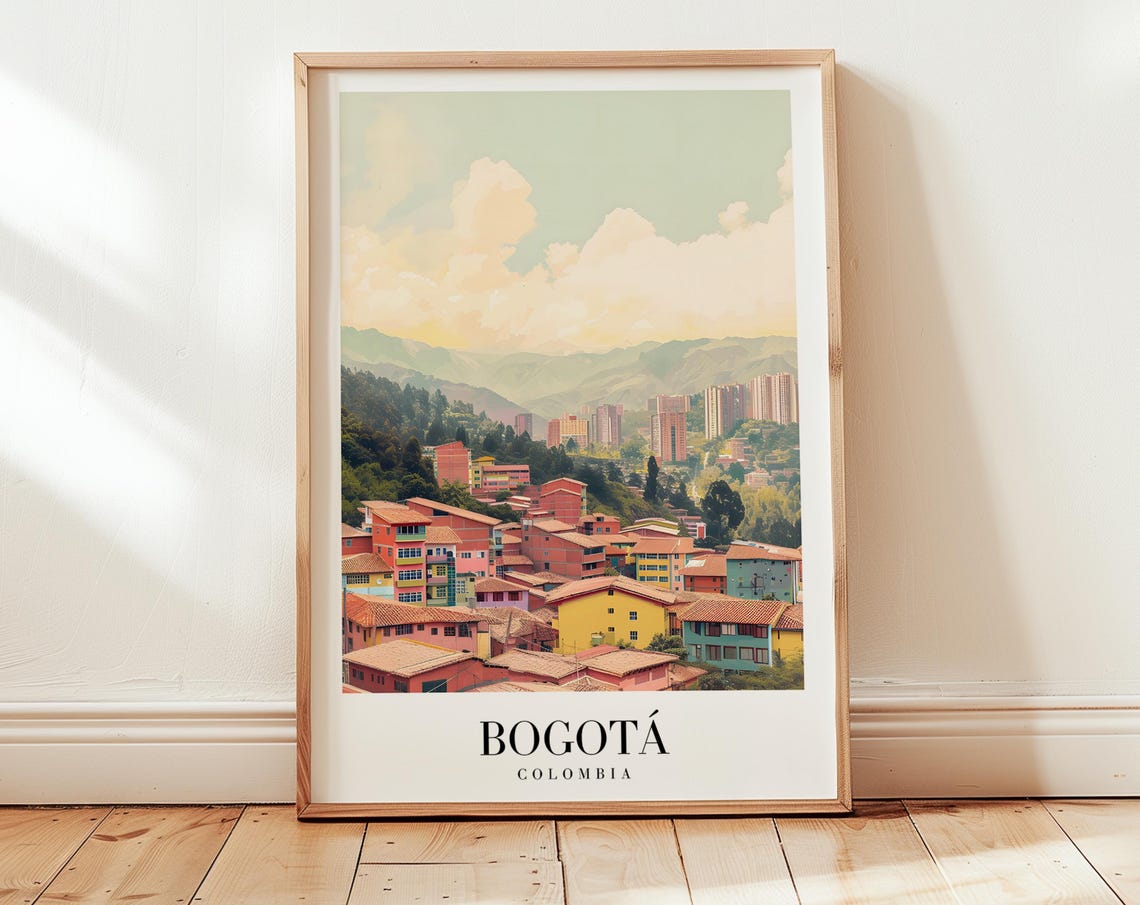Bogota Colombia Colorful Hillside Andes Mountain View Travel Poster