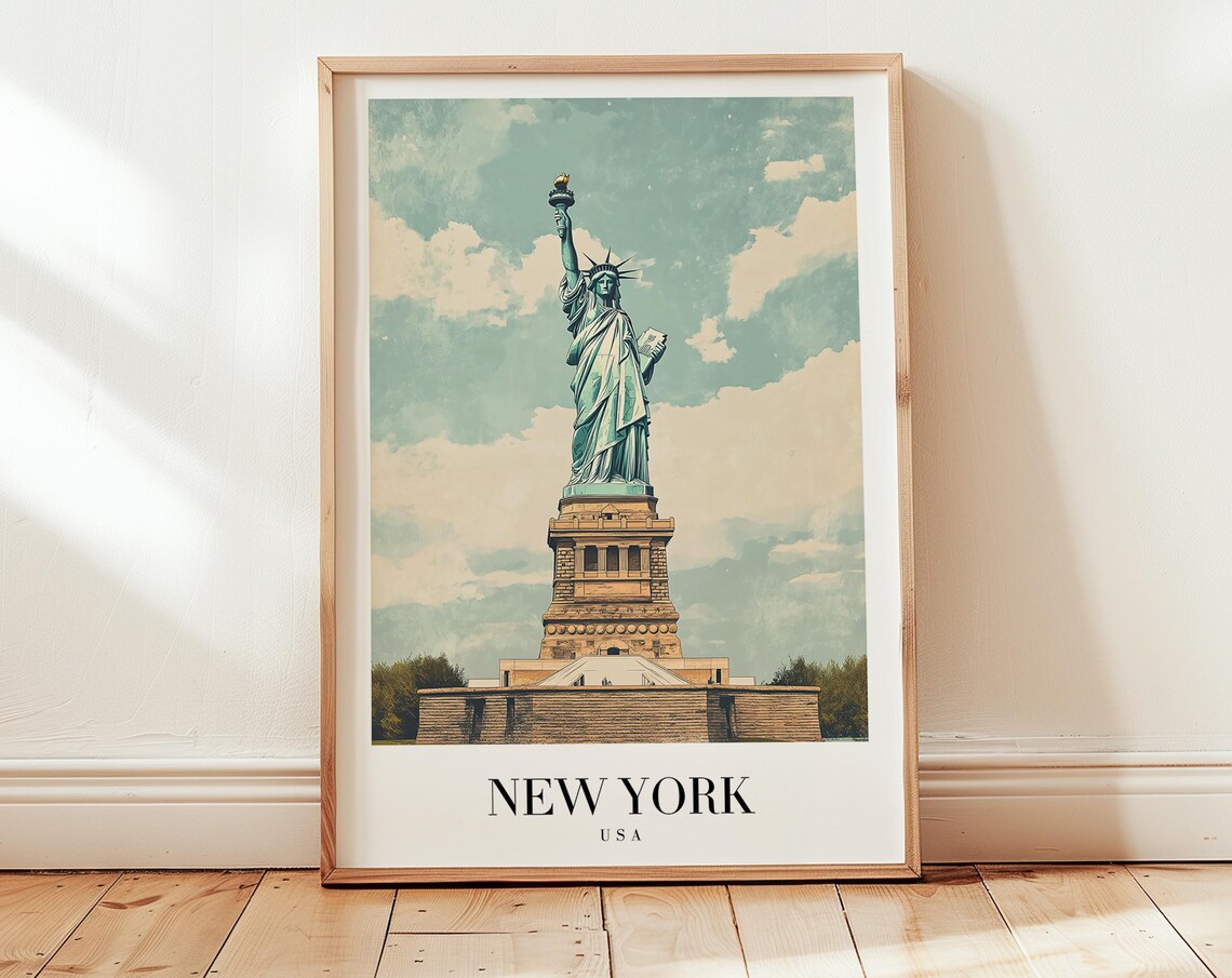 New York Statue of Liberty Vintage Style Travel Poster Wall Decor