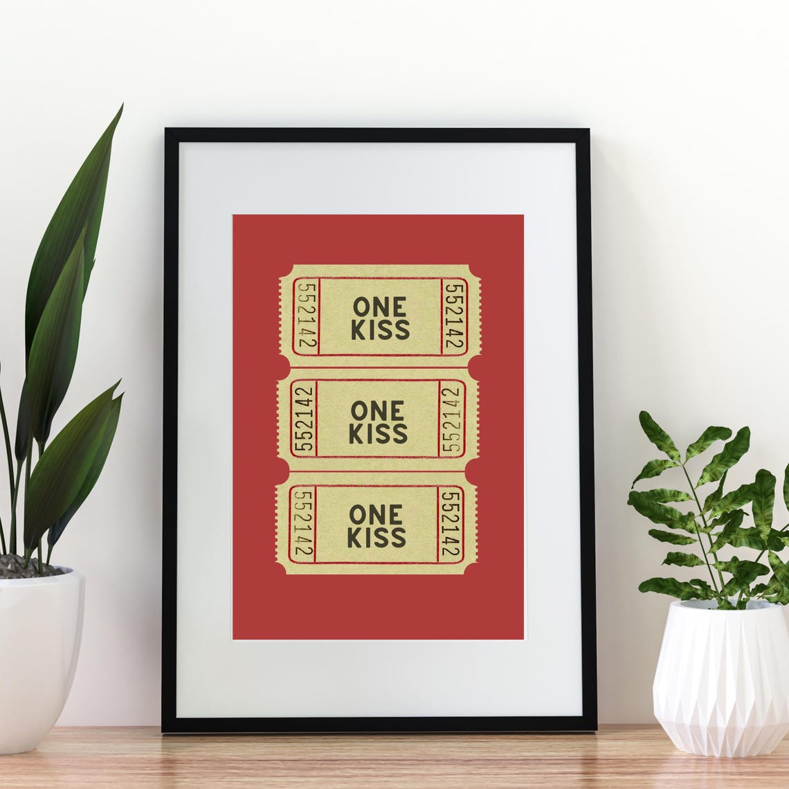 Three One Kiss Vintage Raffle Ticket Numbers Red Decor Poster - Image 4