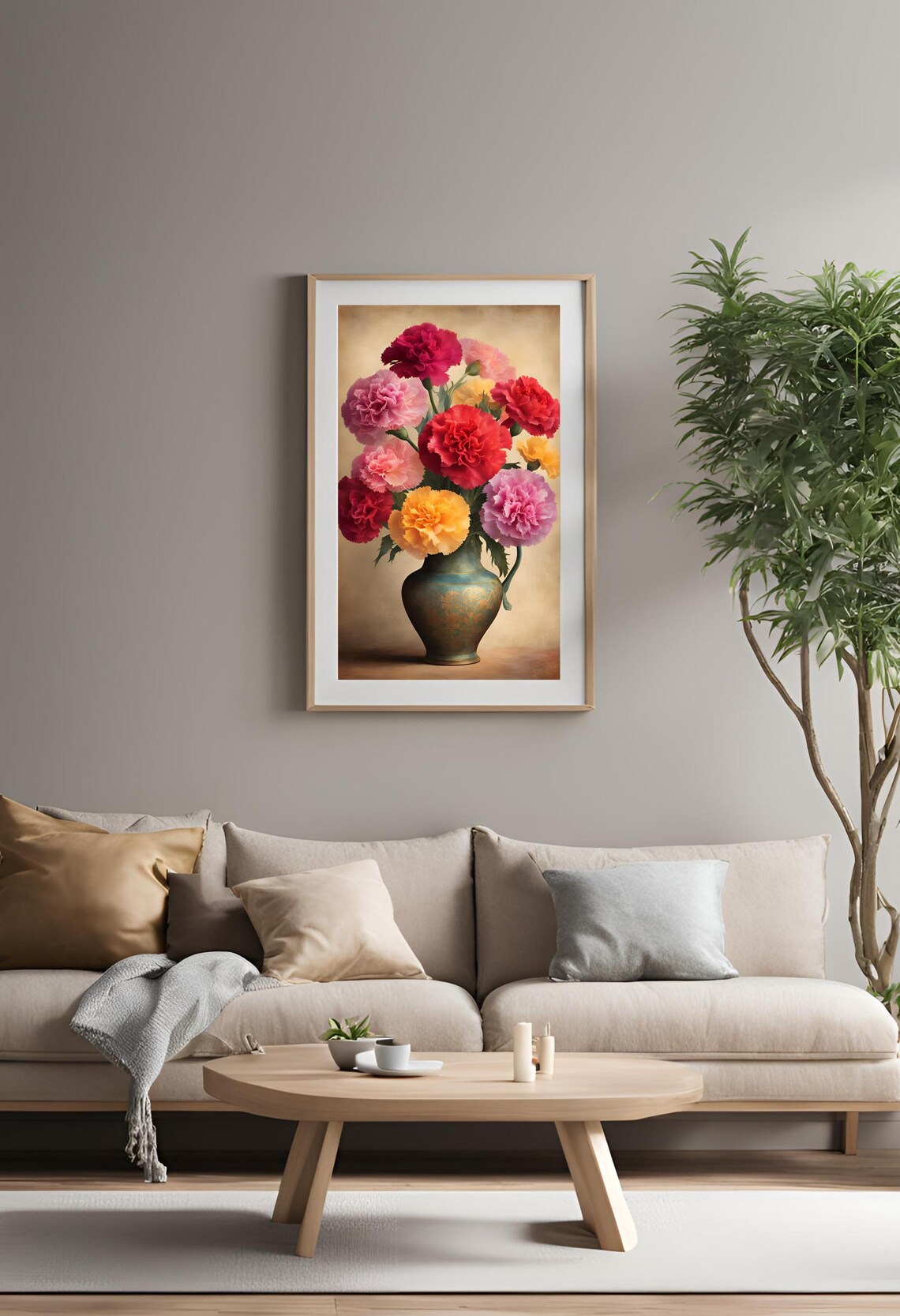 Vintage Carnations Bouquet in Blue Vase Classic Floral Poster - Image 3
