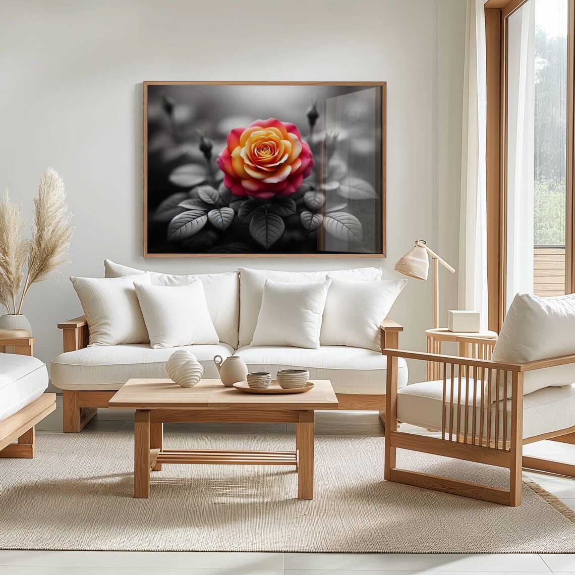 Color Pop Orange Rose Blooming On Black And White Photo Poster - Image 3