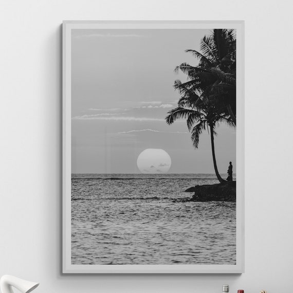 Ocean Palms Black And White Coastal Art Print