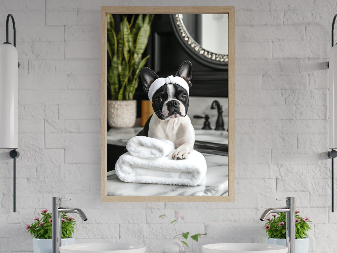 French Bulldog With Spa Headband Resting On Towels Animal Poster