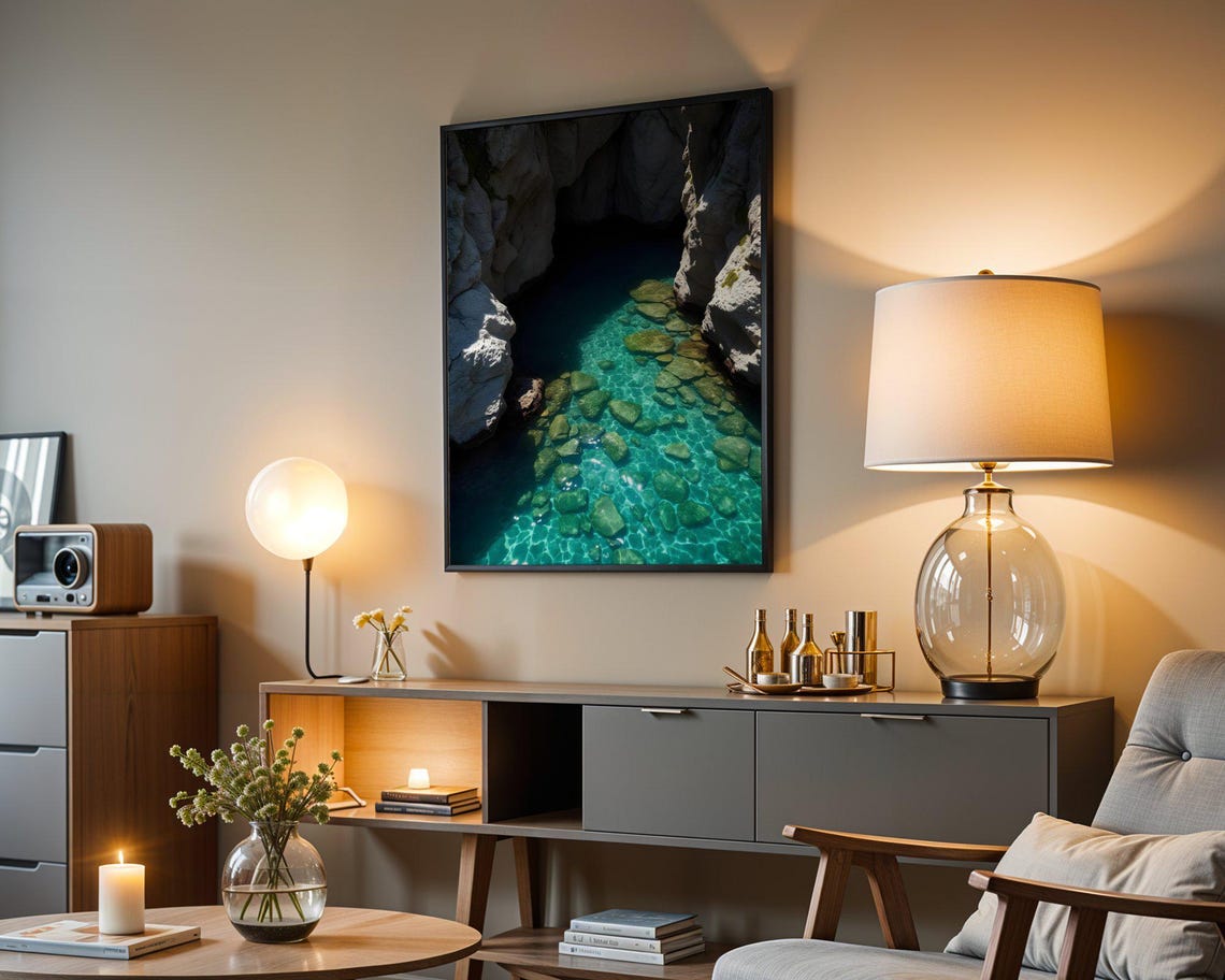 Crystal Clear Turquoise Water Pool in Rocky Coastal Cove Poster - Image 5