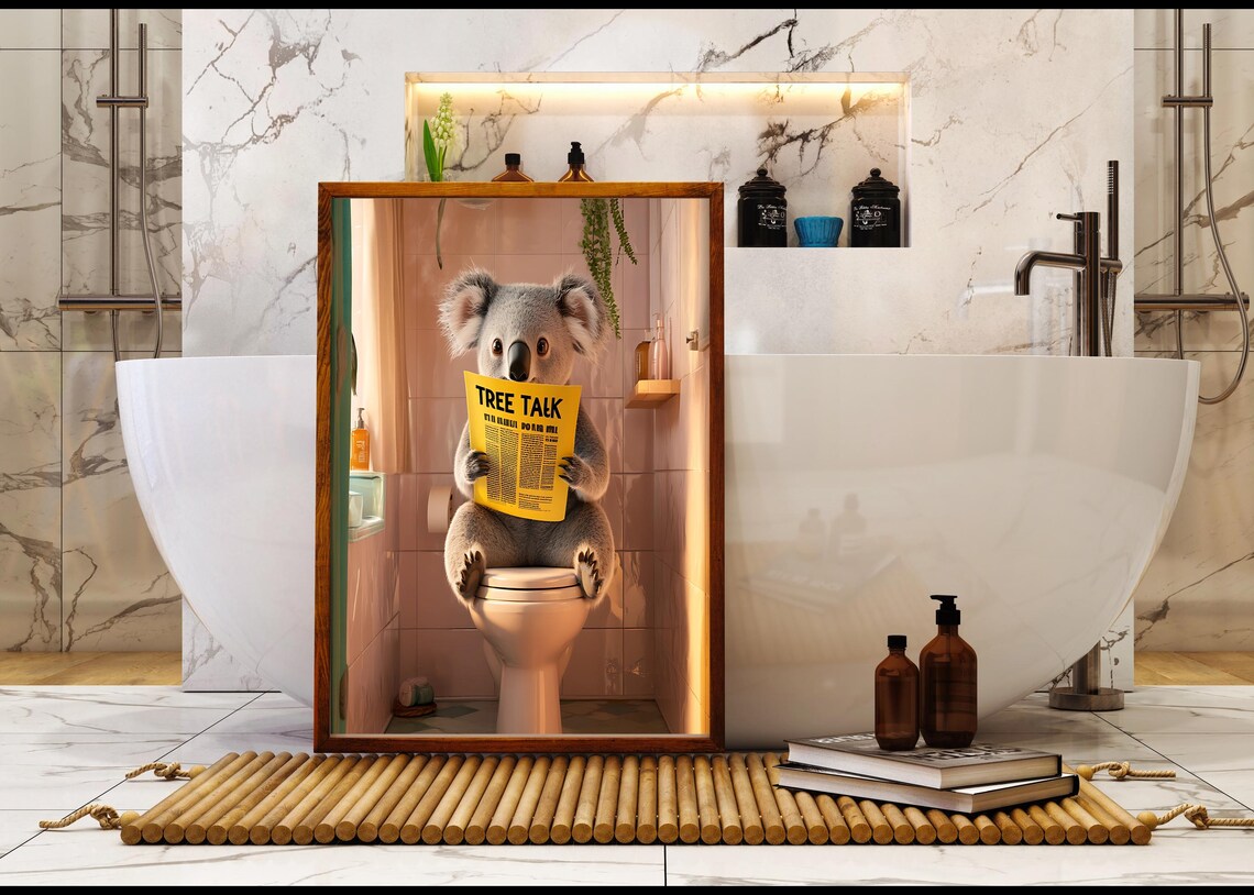 Koala Reading Tree Talk Newspaper On Toilet Funny Animal Poster - Image 5