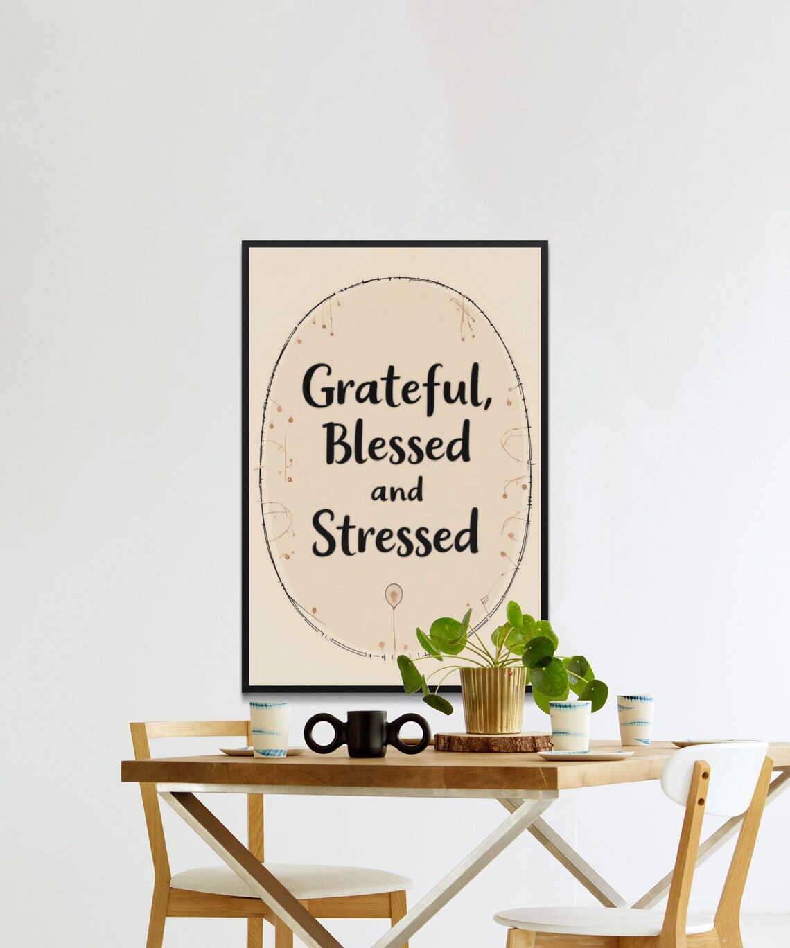 Grateful Blessed and Stressed Minimalist Beige Script Funny Quote Poster - Image 2
