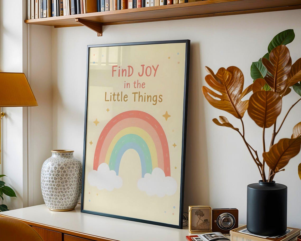 FinD Joy in the Little Things Rainbow Clouds Kids Quote Poster - Image 5