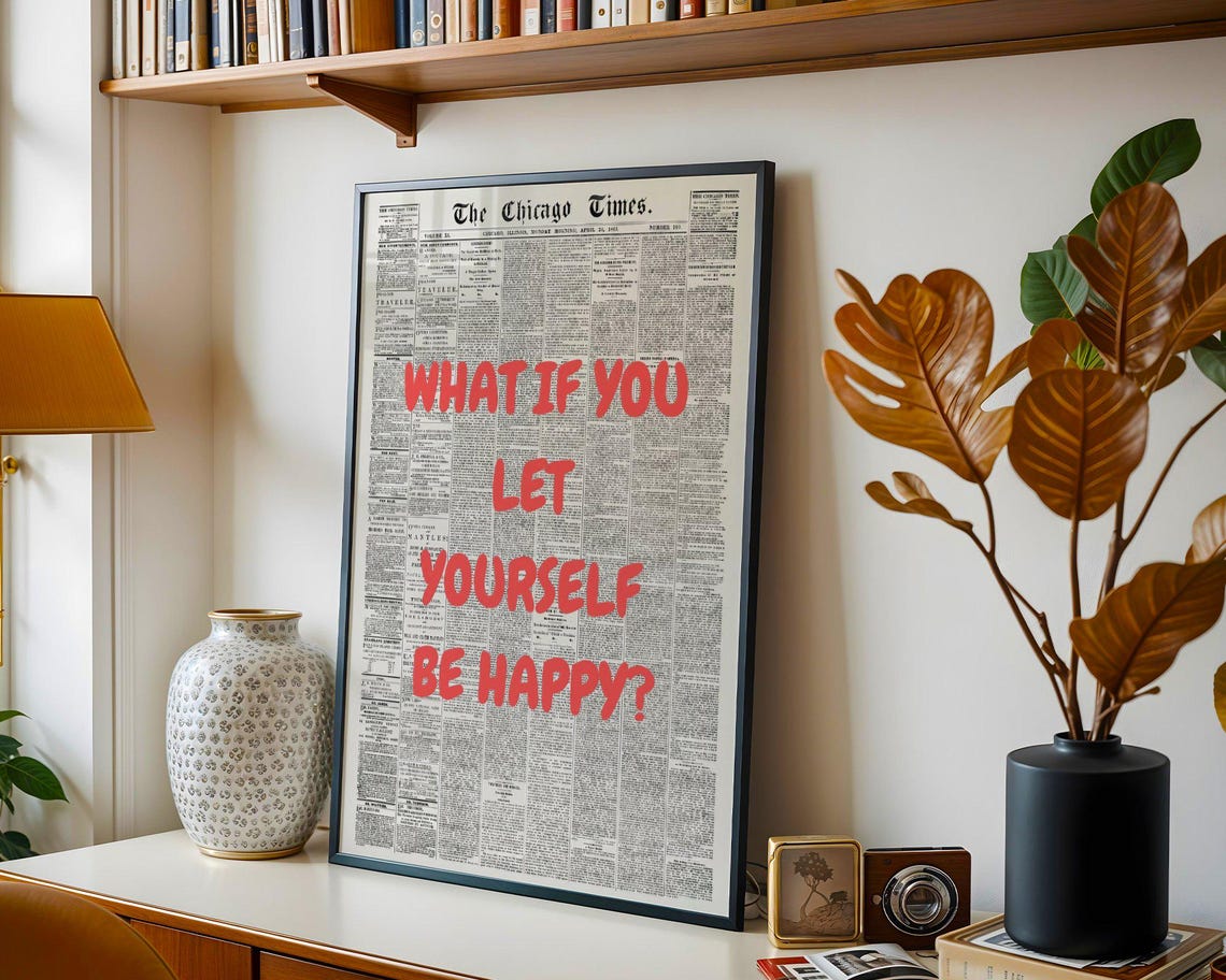 What If You Let Yourself Be Happy Red Typography Quote Poster - Image 2