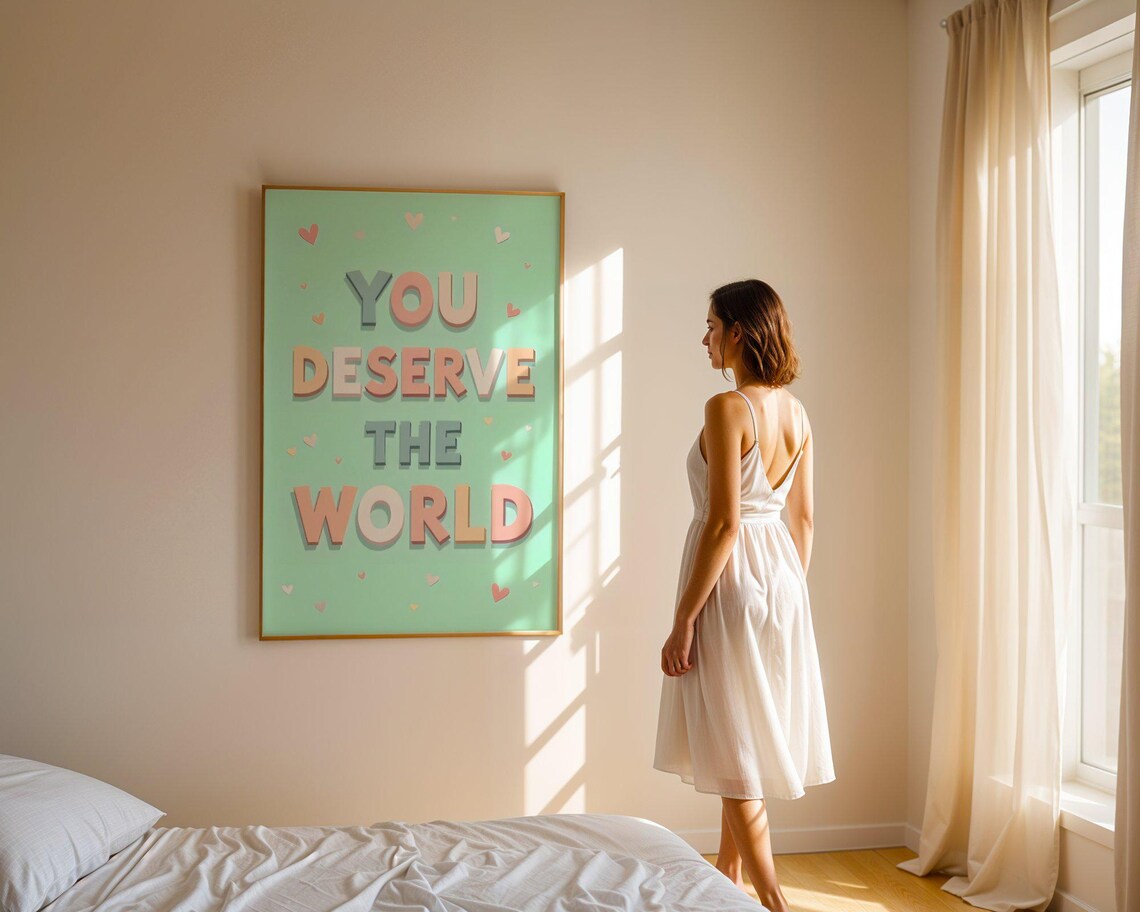 You Deserve the World Pastel Typography Positive Quote Poster - Image 4