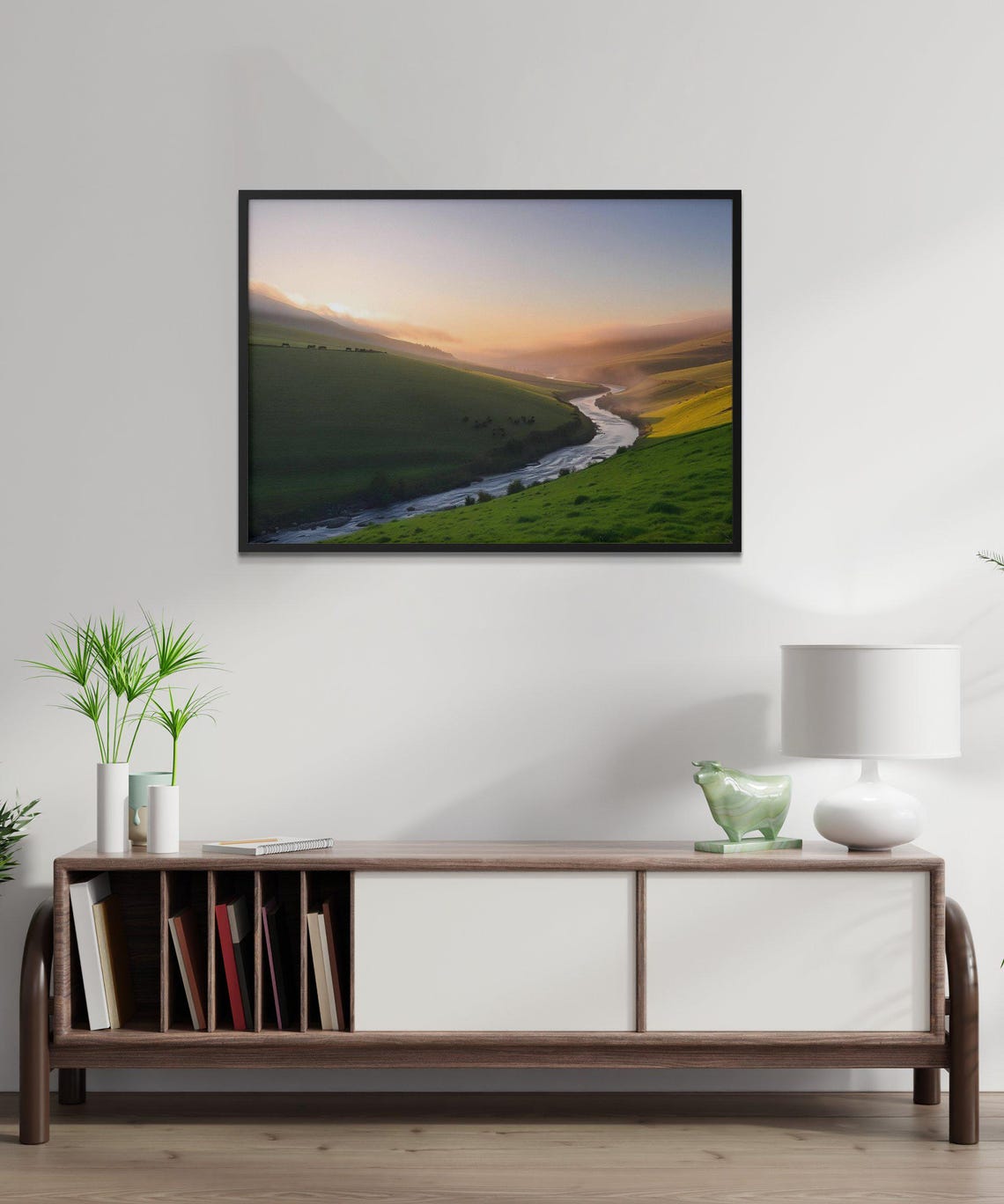 Serene Landscape Wall Art Misty Morning River Scene Nature Photography Print Calm Rolling Hills Decor Peaceful Scenery Artwork - Image 3