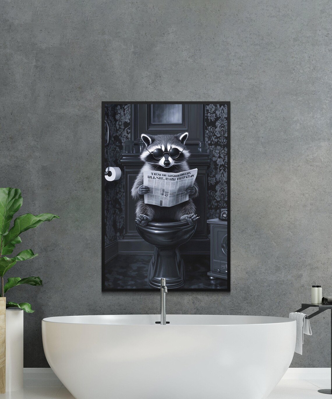 Cool Raccoon in Sunglasses Reading the Newspaper on the Toilet Poster - Image 2