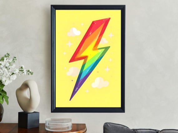 Rainbow Lightning Bolt Print Colorful Wall Decor Preppy Wall Art Kids Room Decoration Cute Lightning Poster Art