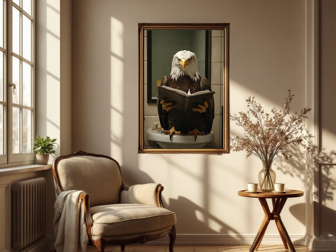 Bald Eagle Reading Book While Sitting On Toilet Animal Poster - Image 4