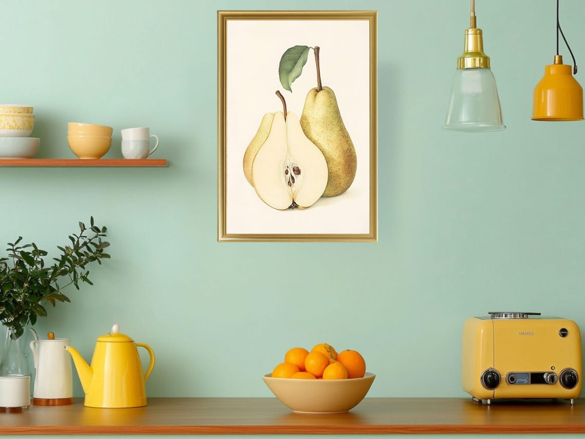 Vintage Pear Botanical Illustration Halved Fruit Kitchen Poster - Image 3