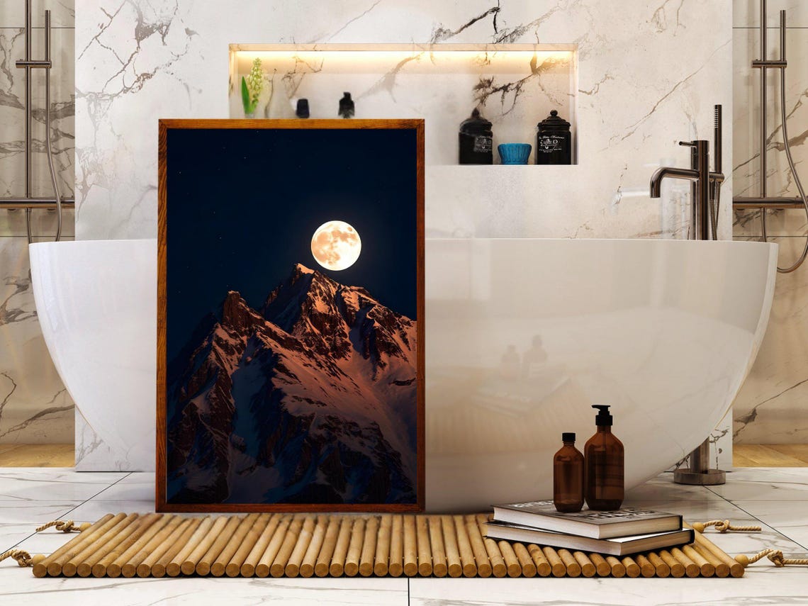Majestic Moonlit Mountain Wall Art Nature Landscape Print Night Sky Decor Moon Over Mountains Wall Decor For Home Or Office - Image 4