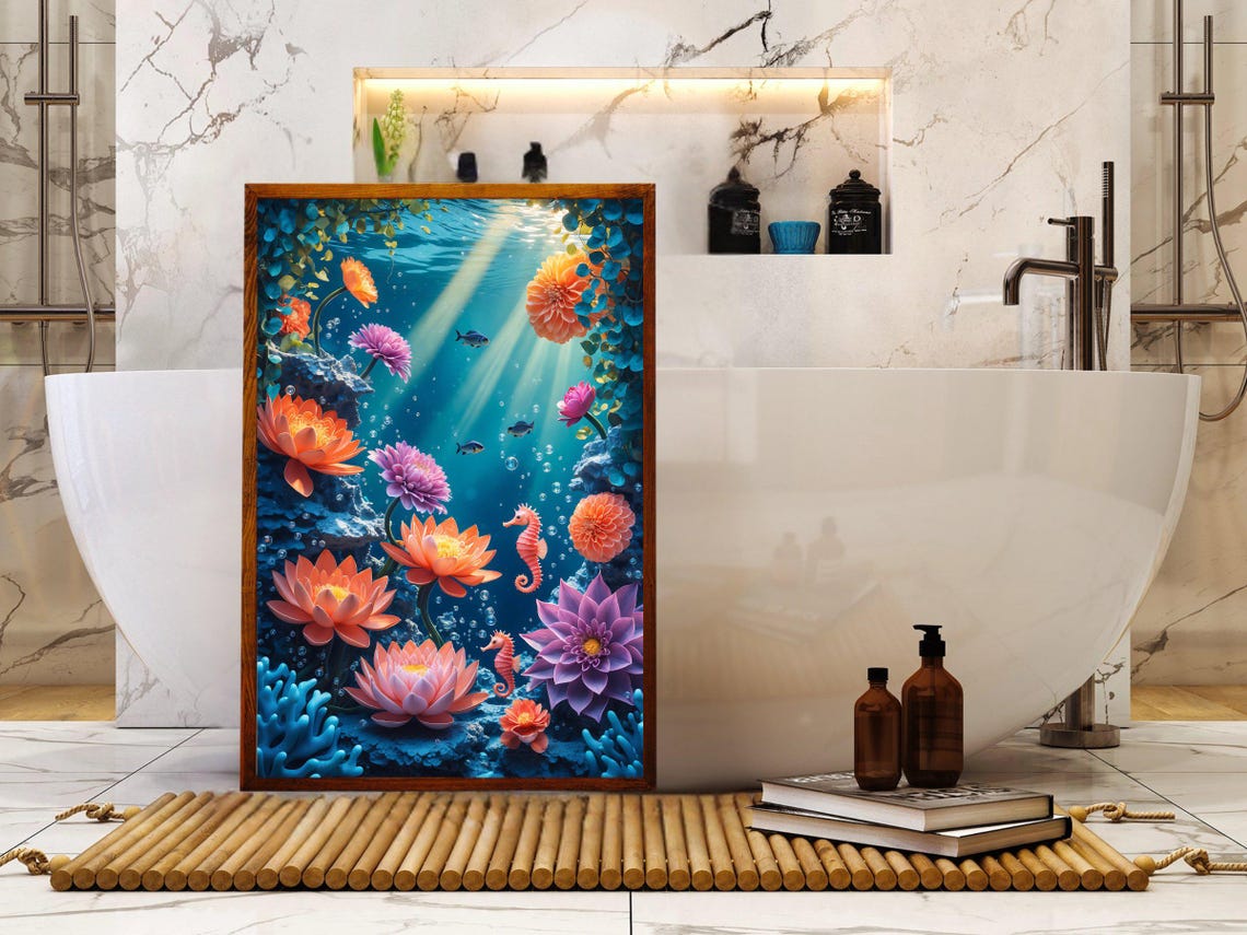 Underwater Garden With Giant Lotus Flowers Seahorses And Fish Poster - Image 5
