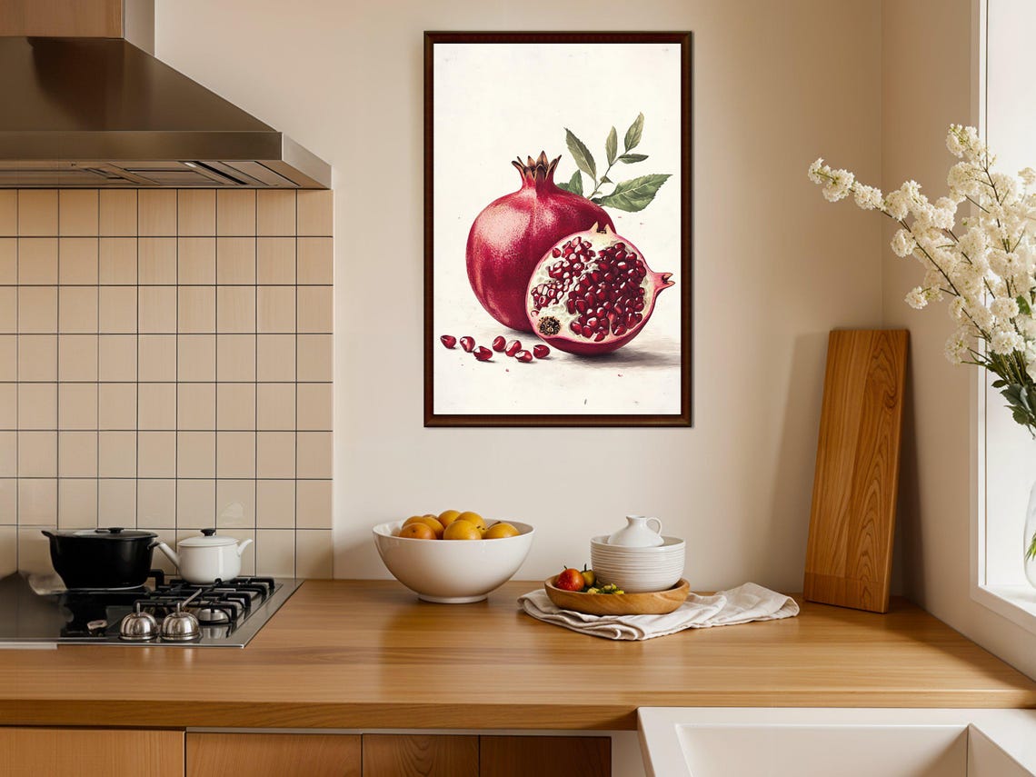 Vibrant Pomegranate Botanical Fruit Watercolor Kitchen Poster - Image 4