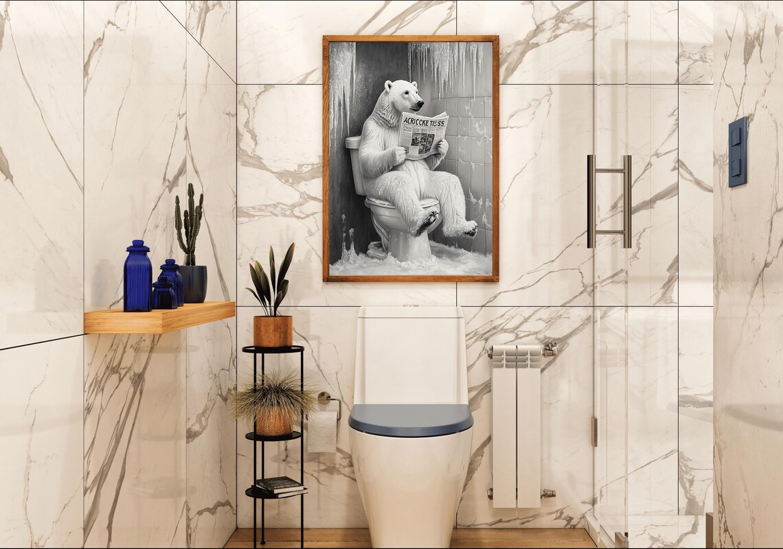 Polar Bear Reading the Paper on the Toilet in an Icy Bathroom Poster - Image 4