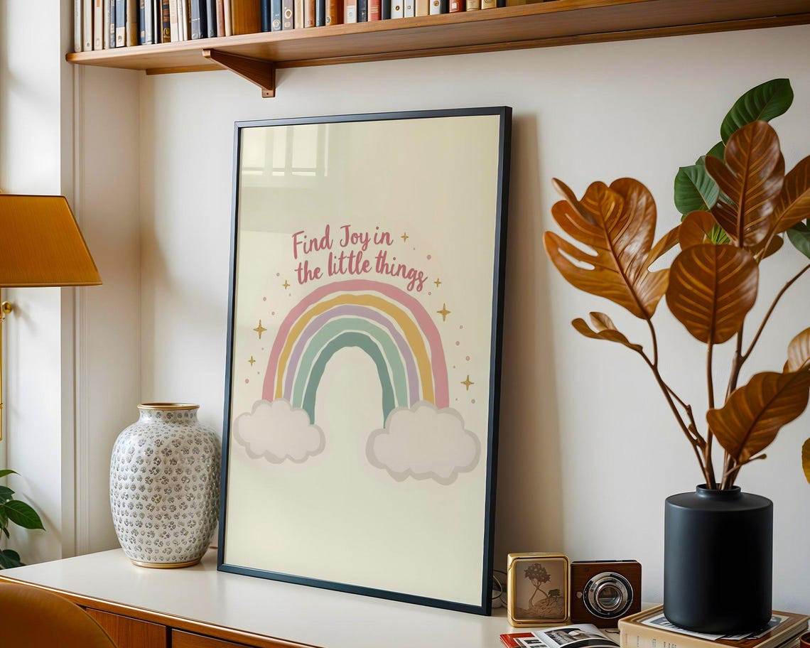 Find Joy in the Little Things Pastel Rainbow Clouds Quote Poster - Image 5