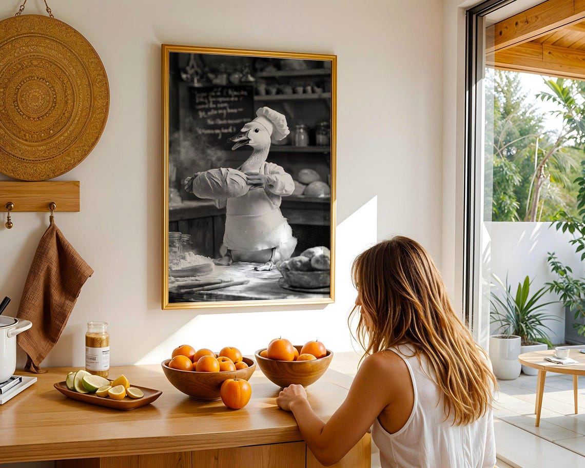 Goose Baker Kneading Dough Funny Animal Bakery Scene Art Print - Image 5