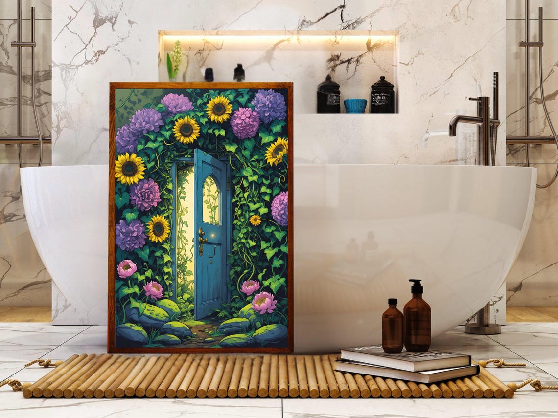 Blue Door Secret Garden Sunflowers Ivy Blooms Fantasy Art Print - Image 5