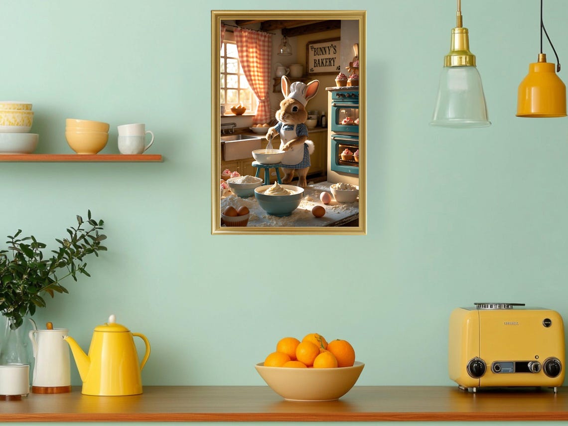 Bunny Chef Bakery Whisking Batter Cute Kitchen Decor Art Print - Image 3
