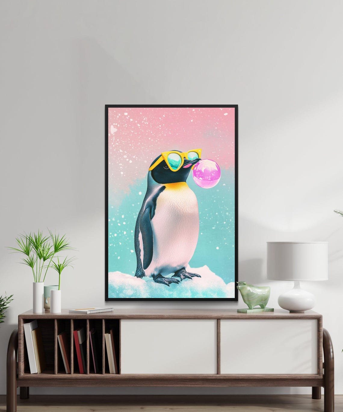 Penguin in Yellow Sunglasses Blowing Pink Bubble on Ice Poster - Image 5