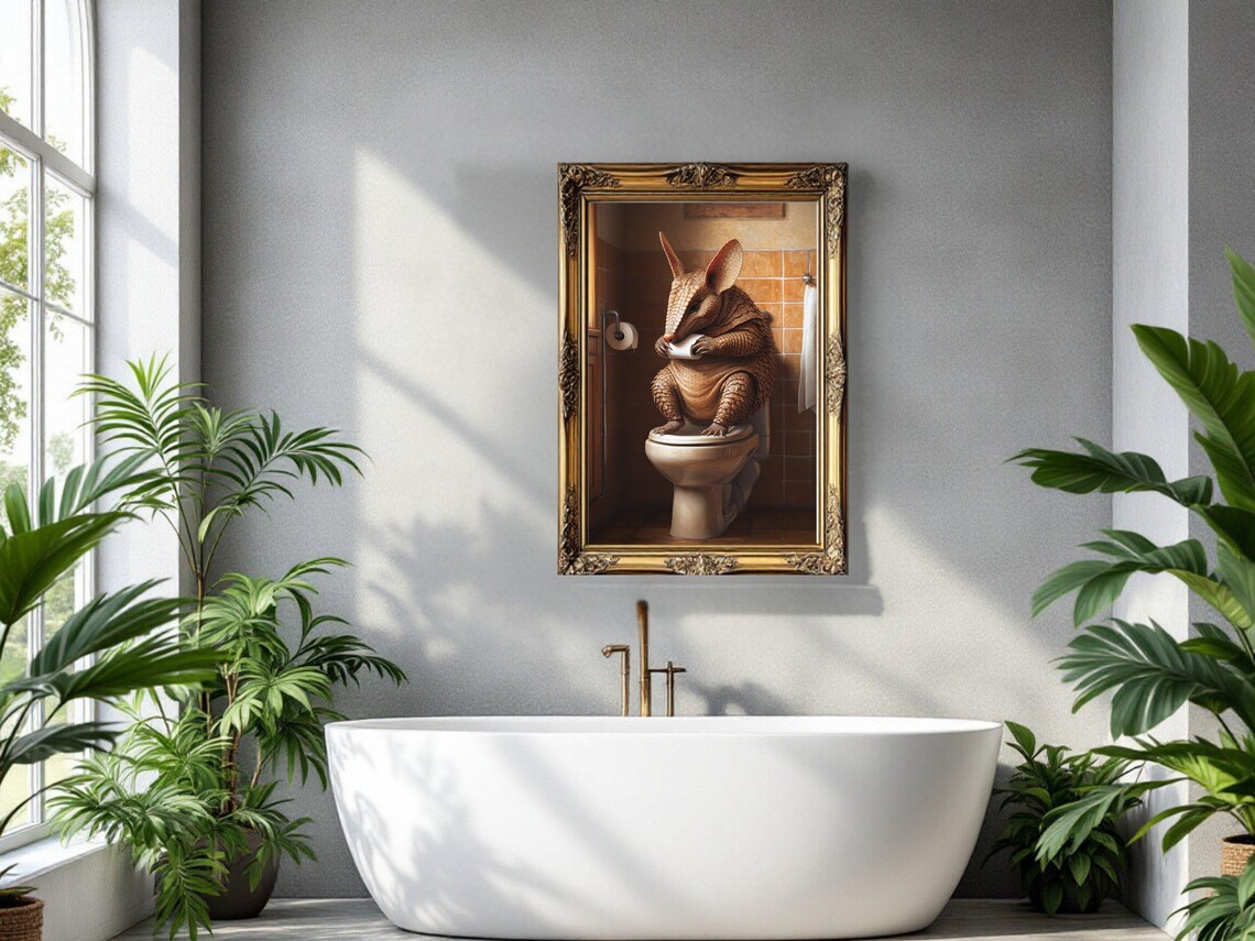 Quirky Armadillo Bathroom Wall Art Armadillo In Toilet Humorous Print Funny Animal Art Unique Bathroom Decor Cute Armadillo Poster - Image 3